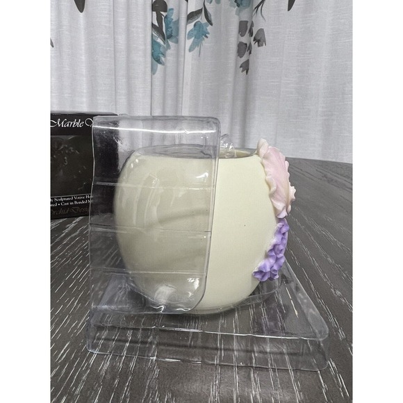 Ibis & Orchid Design Bonded Marble Handpainted Votive Purple Bearded Iris - New - Picture 6 of 16